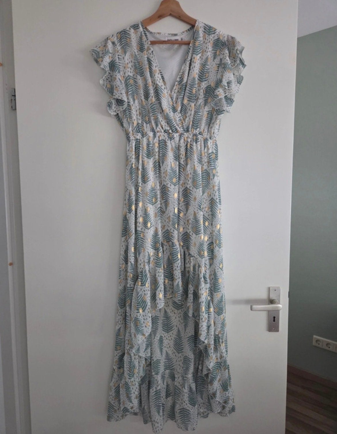 Papillonne Maxi Jurk met Bladprint - Zo goed als nieuw, Maat 38/40 (M), Wit, Ophalen of Verzenden, Zo goed als nieuw
