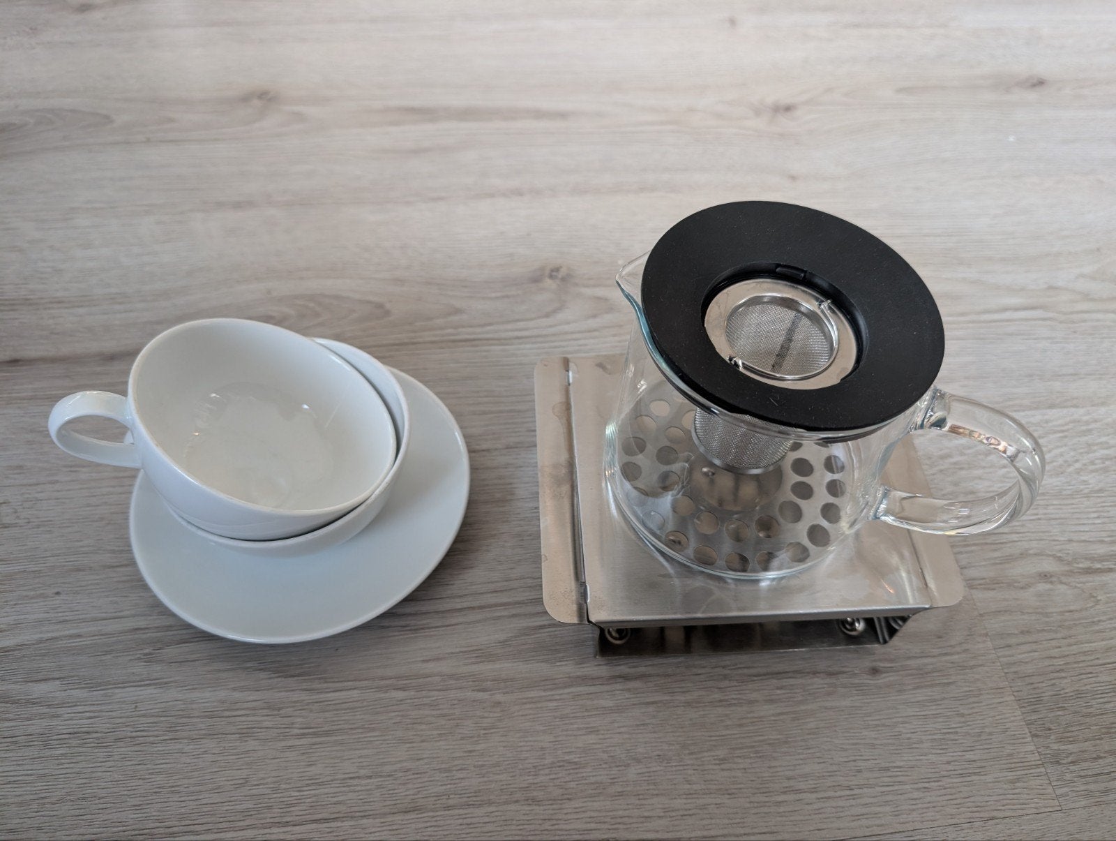 Theepotje met theelicht en 2 theekopjes, Huis en Inrichting, Keuken | Keukenbenodigdheden, Theepot/fluitketel, Ophalen of Verzenden