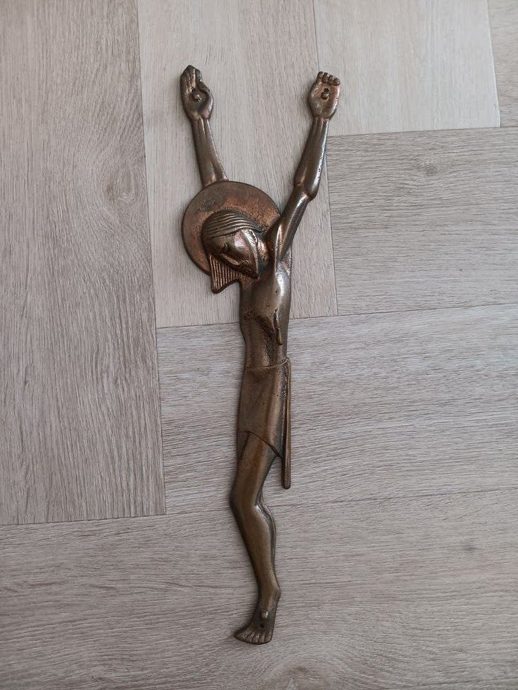 Abstract bronzen Jezus aan het kruis - Spaanse herkomst, Handgemaakt, Ophalen of Verzenden, Brons, 20 - 50 cm