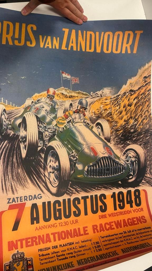 Vintage Poster: Grote Prijs van Zandvoort 1948, Ophalen, Rechthoekig Staand, Zo goed als nieuw, Sport