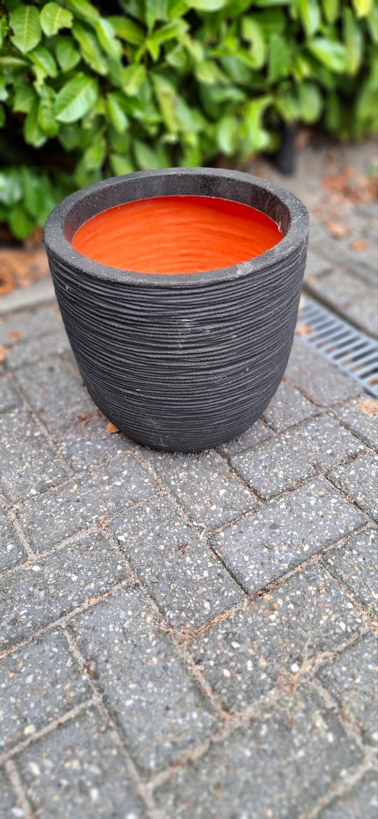 Capi bloempot 35 cm - Antraciet met oranje binnenkant, Tuin en Terras, Kunststof, Gebruikt, Minder dan 40 cm, Ophalen