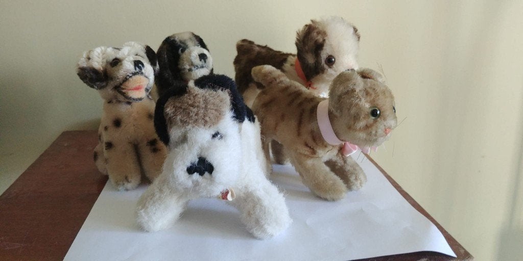 Vintage 5 Steiffy Pluche knuffelhondjes, Ophalen of Verzenden, Zo goed als nieuw