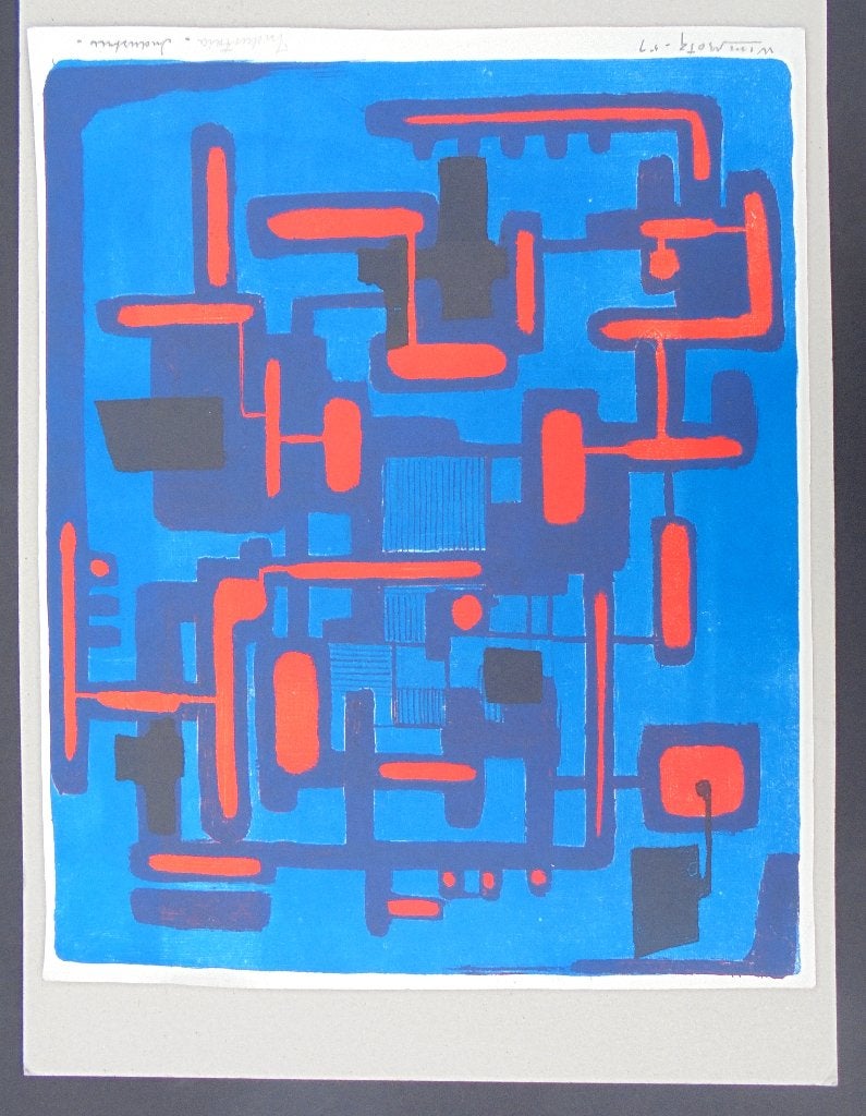 Wim Motz (1900-1977) - Industrie - Originele kleurenlitho, Abstract, Ophalen of Verzenden, Lithografie, Gesigneerd
