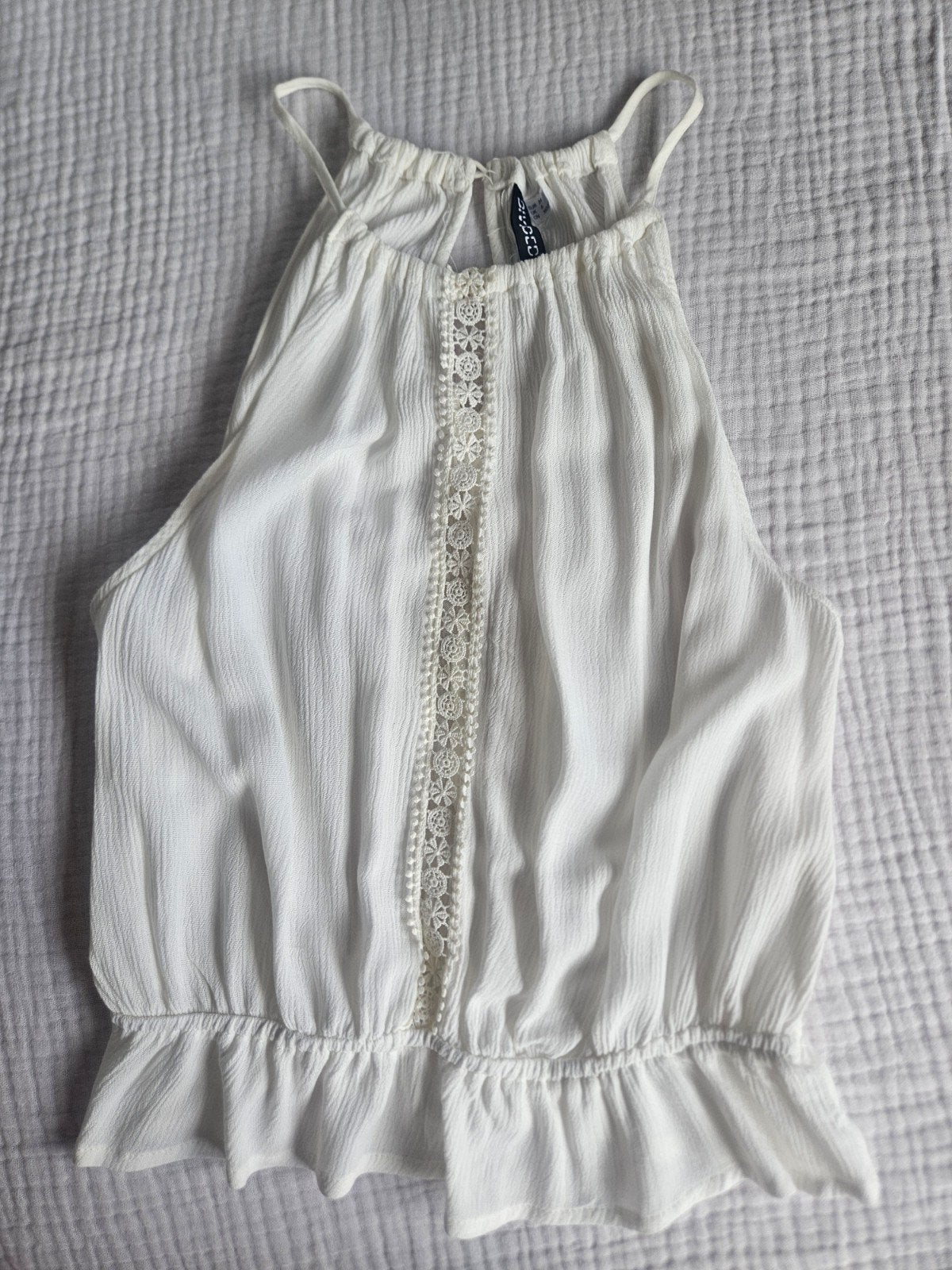 H&M Divided nooie witte boho haltertop XS/34, Verzenden, Wit, Zo goed als nieuw, Zonder mouw