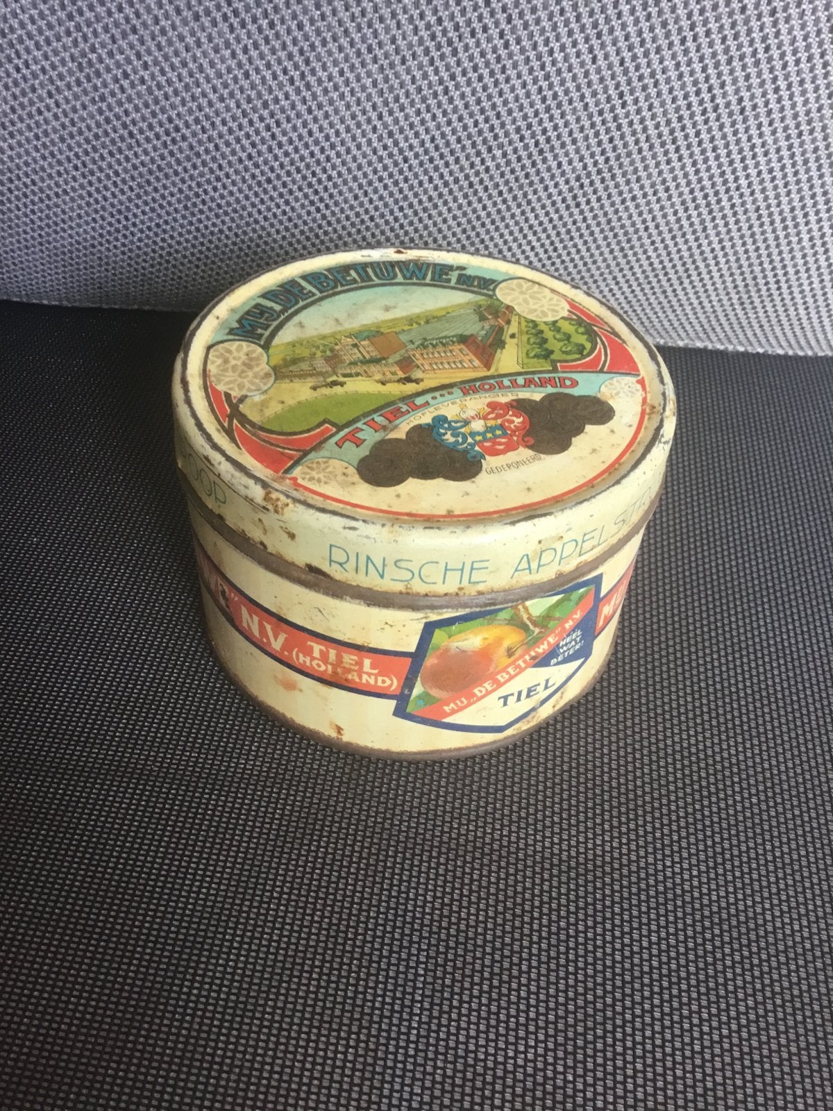 Vintage blikken trommel 'De Betuwe' Tiel Holland, Verzamelen, Ophalen, Gebruikt, Overige, Overige merken
