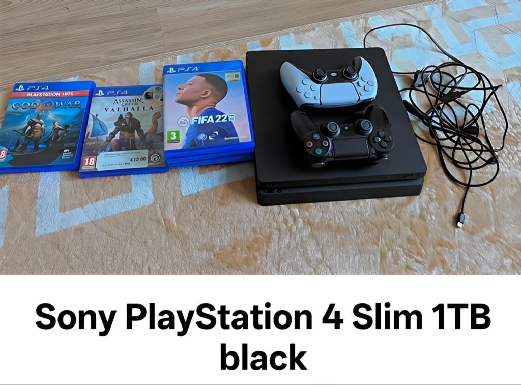Sony PlayStation 4 Slim 1TB Zwart met games en controllers, Spelcomputers en Games, Spelcomputers | Sony PlayStation 4, Ophalen