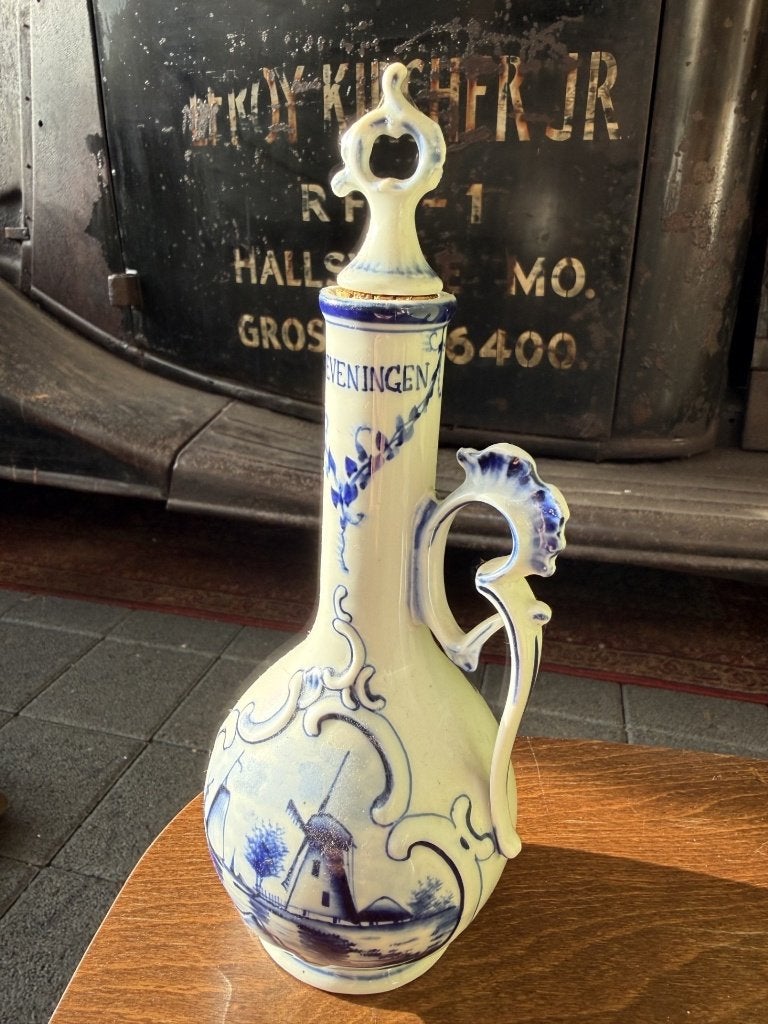 Vintage Delfts Blauwe Karaf Likeurkruik "Scheveningen" +Stop, Ophalen of Verzenden