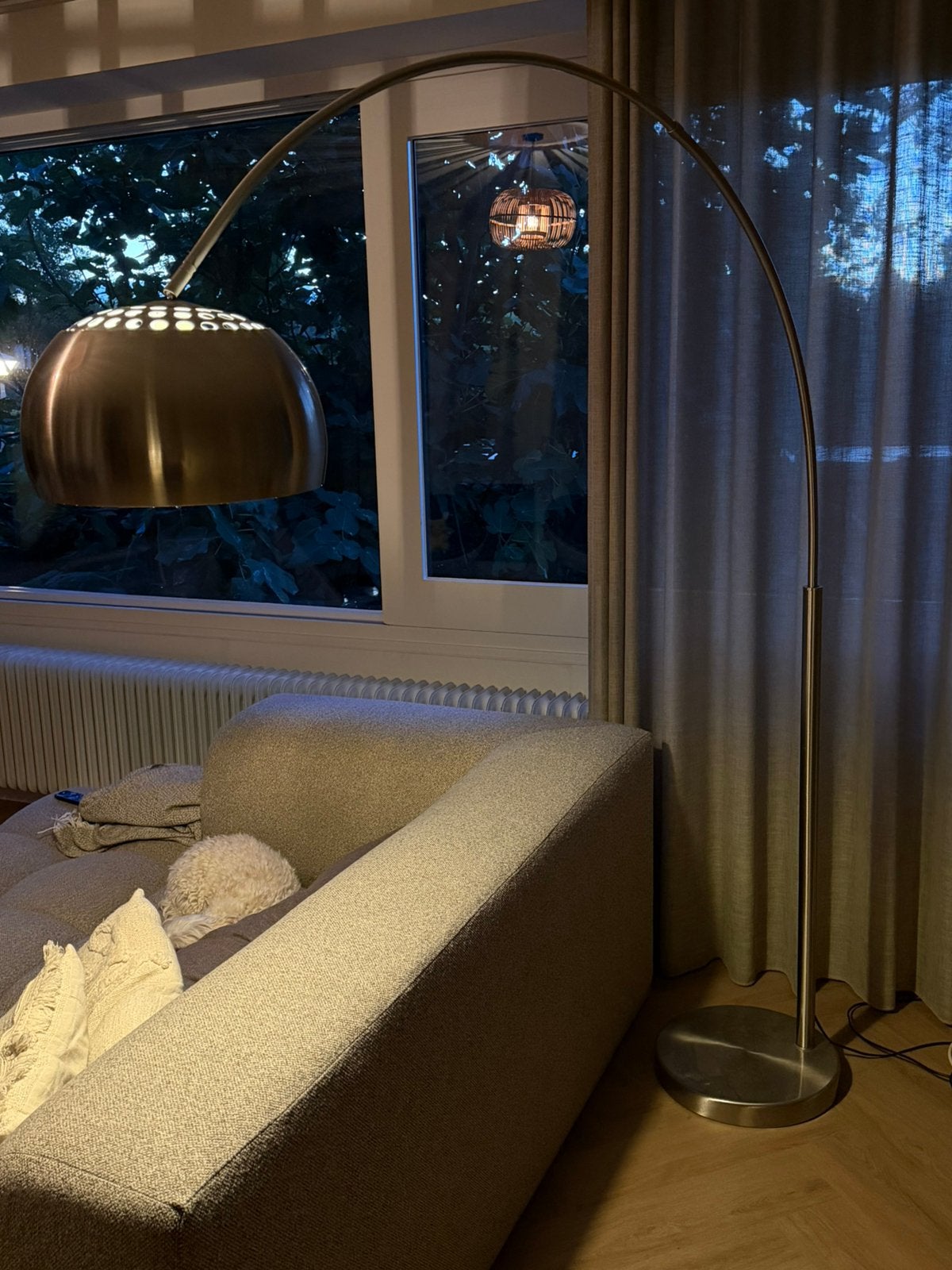 Staande booglamp, Huis en Inrichting, Lampen | Vloerlampen, Ophalen, Gebruikt, Metaal, 150 tot 200 cm