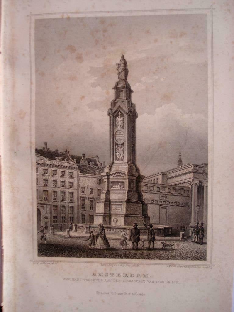 07 / Amsterdam  Monument  Staalgravure 1860, Ophalen of Verzenden