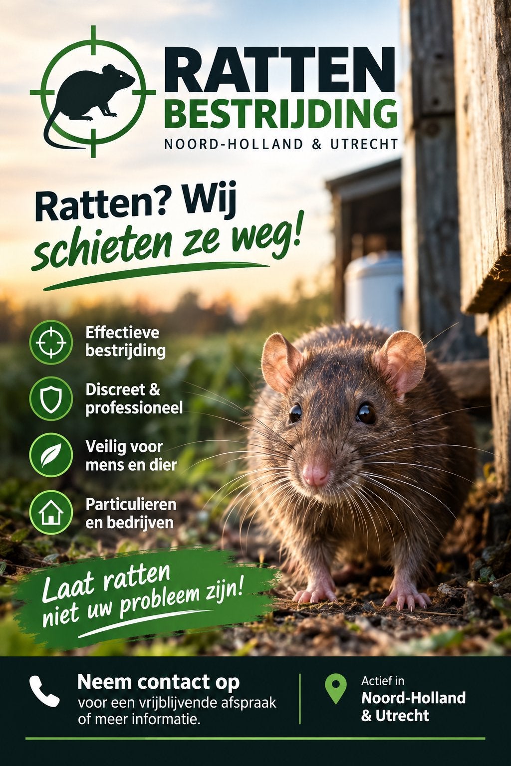 Ratten bestrijding bij u thuis of op uw bedrijf