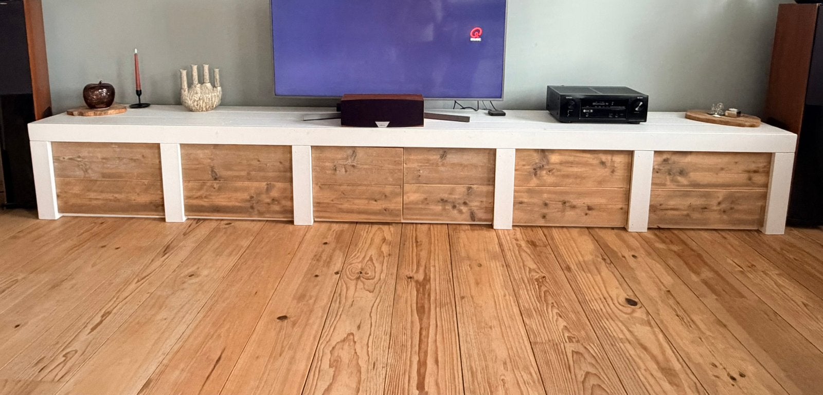Op maat gemaakt TV meubel van steigerhout, Ophalen, Zo goed als nieuw, 200 cm of meer, Minder dan 100 cm