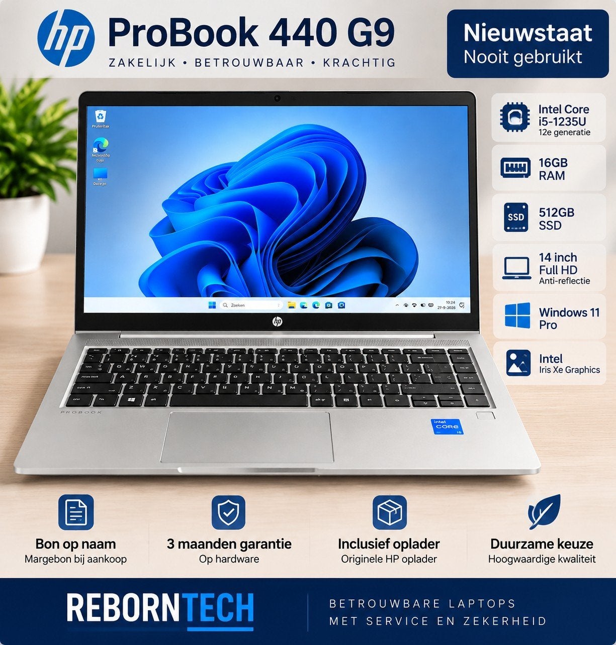 HP ProBook 440 G9 – Zo goed als nieuw, nooit gebruikt!, Computers en Software, 2 tot 3 Ghz, 14 inch, Ophalen of Verzenden, Zo goed als nieuw
