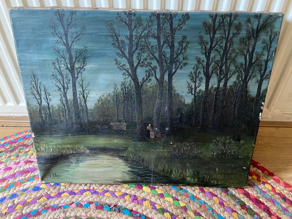 Olieverfschilderij J. Klein - Boslandschap - Bos Schilderij, Antiek en Kunst, Kunst | Schilderijen | Klassiek, Ophalen of Verzenden