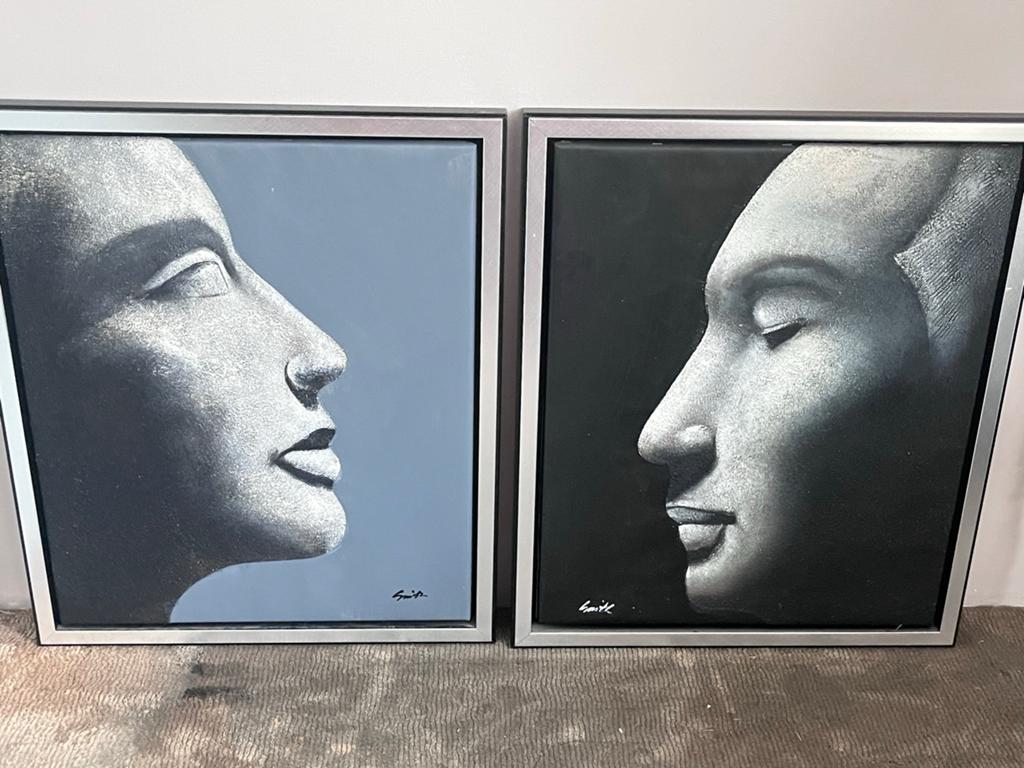 Set van 2 moderne portretten, gesigneerd 'Smith', Ophalen of Verzenden