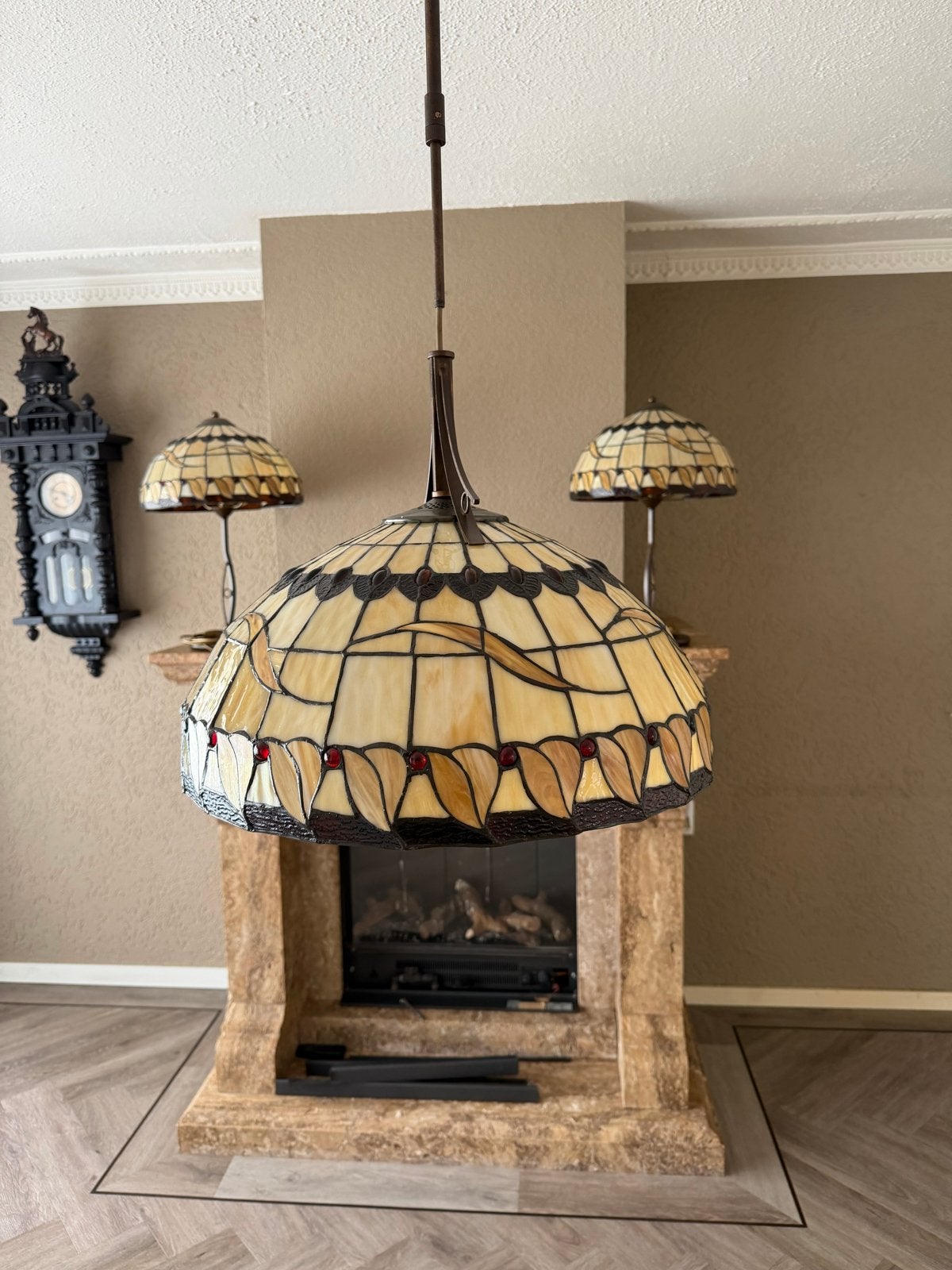 Tiffany Stijl Hanglamp - Handgemaakt Glas-in-lood Design, Huis en Inrichting, Ophalen, Zo goed als nieuw, Glas, E27 (groot)