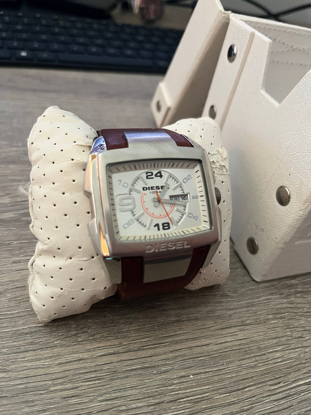 Diesel dz1273 horloge met bruine leren band, Overige merken, Staal, Polshorloge, Ophalen of Verzenden