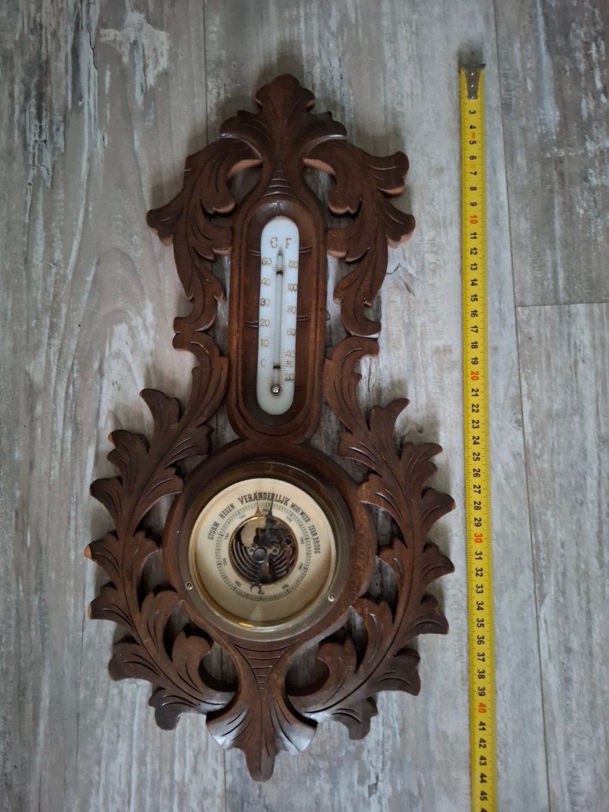 Antieke Barometer en Thermometer in Houten Lijst, Audio, Tv en Foto, Ophalen of Verzenden, Gebruikt, Weerstation