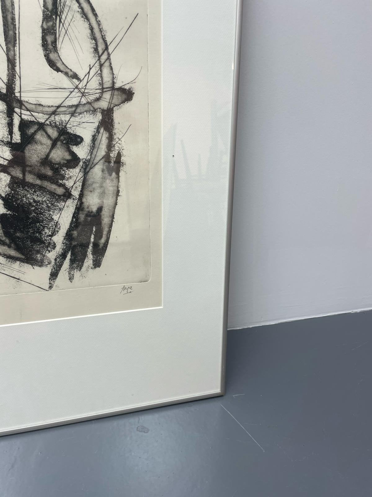 Abstracte ets van Anja, ingelijst, L70,5 B50,5, Ophalen of Verzenden