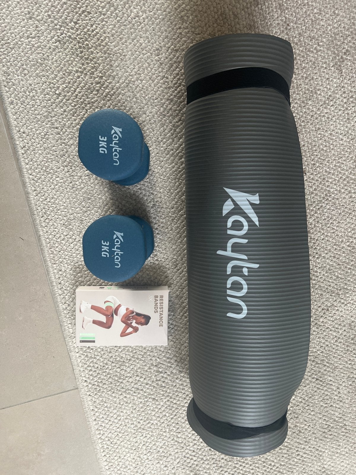 Kaytan sportmat, dumbbells en weerstandsbanden - Ongebruikt, Ophalen, Zo goed als nieuw, Armen, Fitnessmat