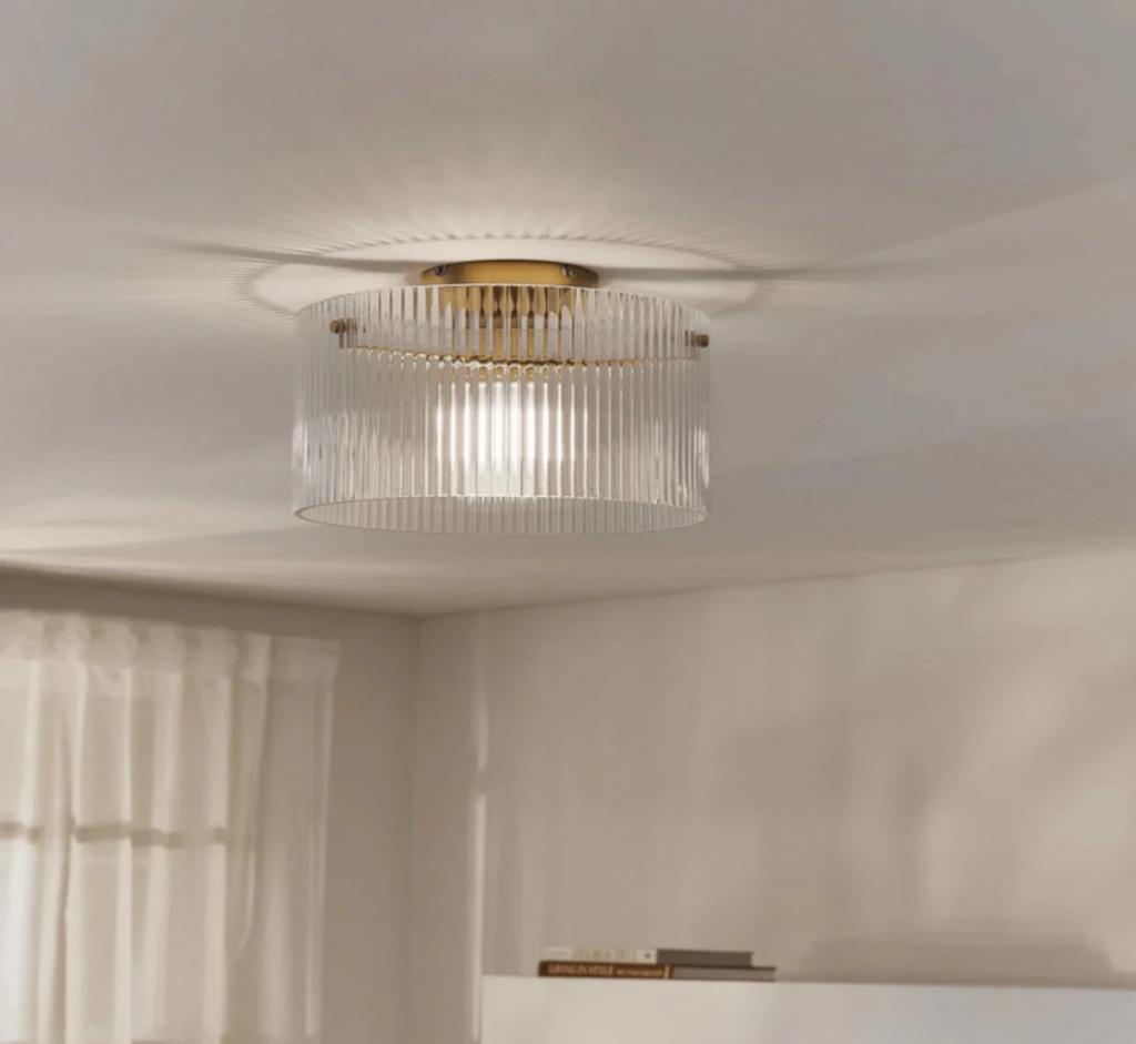 Nieuwe Westwing Emmi Plafondlamp - Goud & Geribbeld Glas, Ophalen of Verzenden, Zo goed als nieuw, Glas