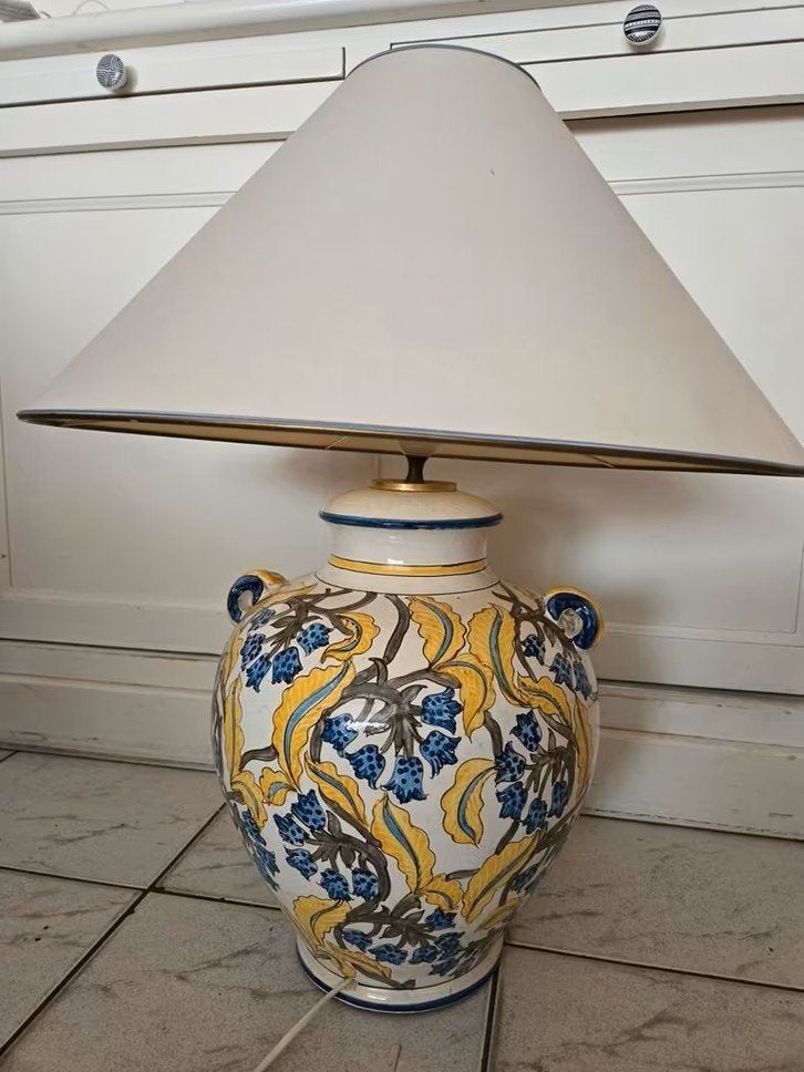 Set van 2 handgeschilderde tafellampen, ca. 60cm hoog, Overige merken, 60 cm, Textiel, Meerkleurig