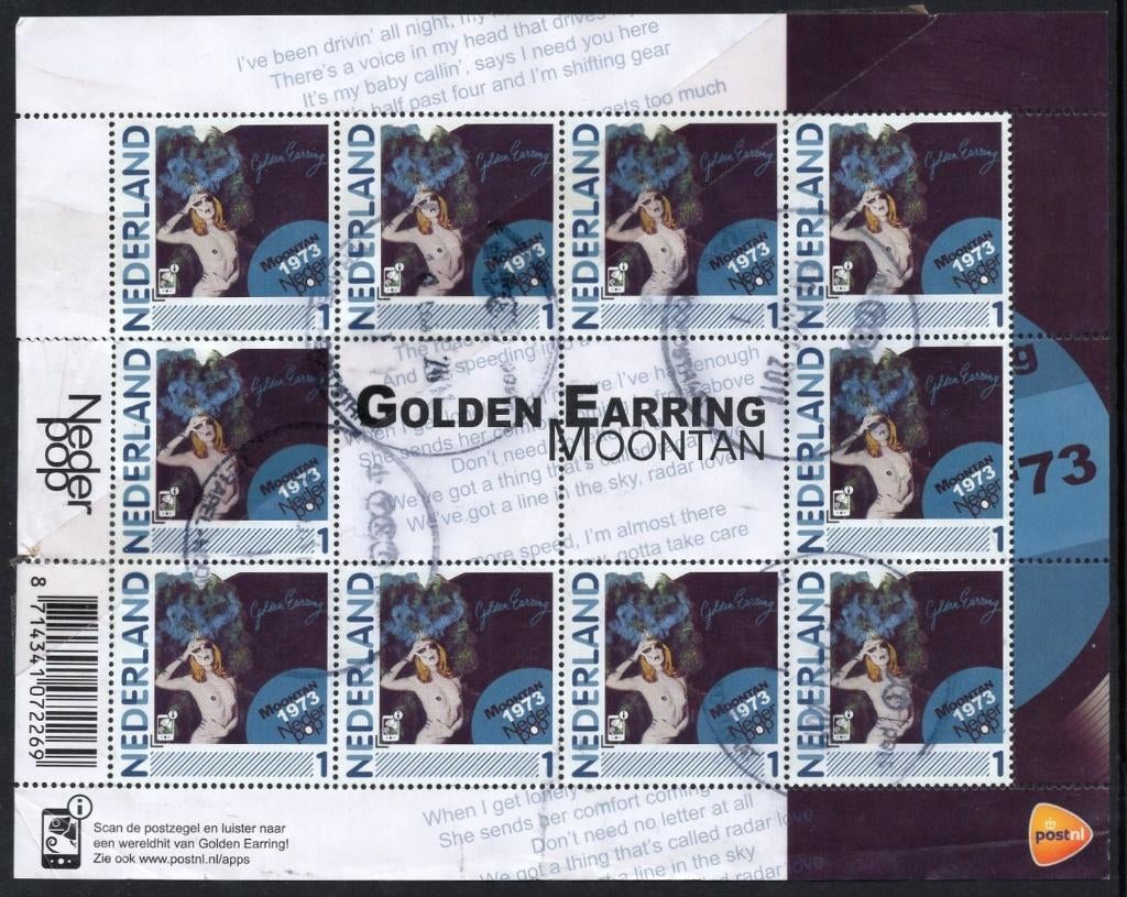 Velletje - Nederpop - Golden Earring, Postzegels en Munten, Verzenden, Na 1940, Gestempeld