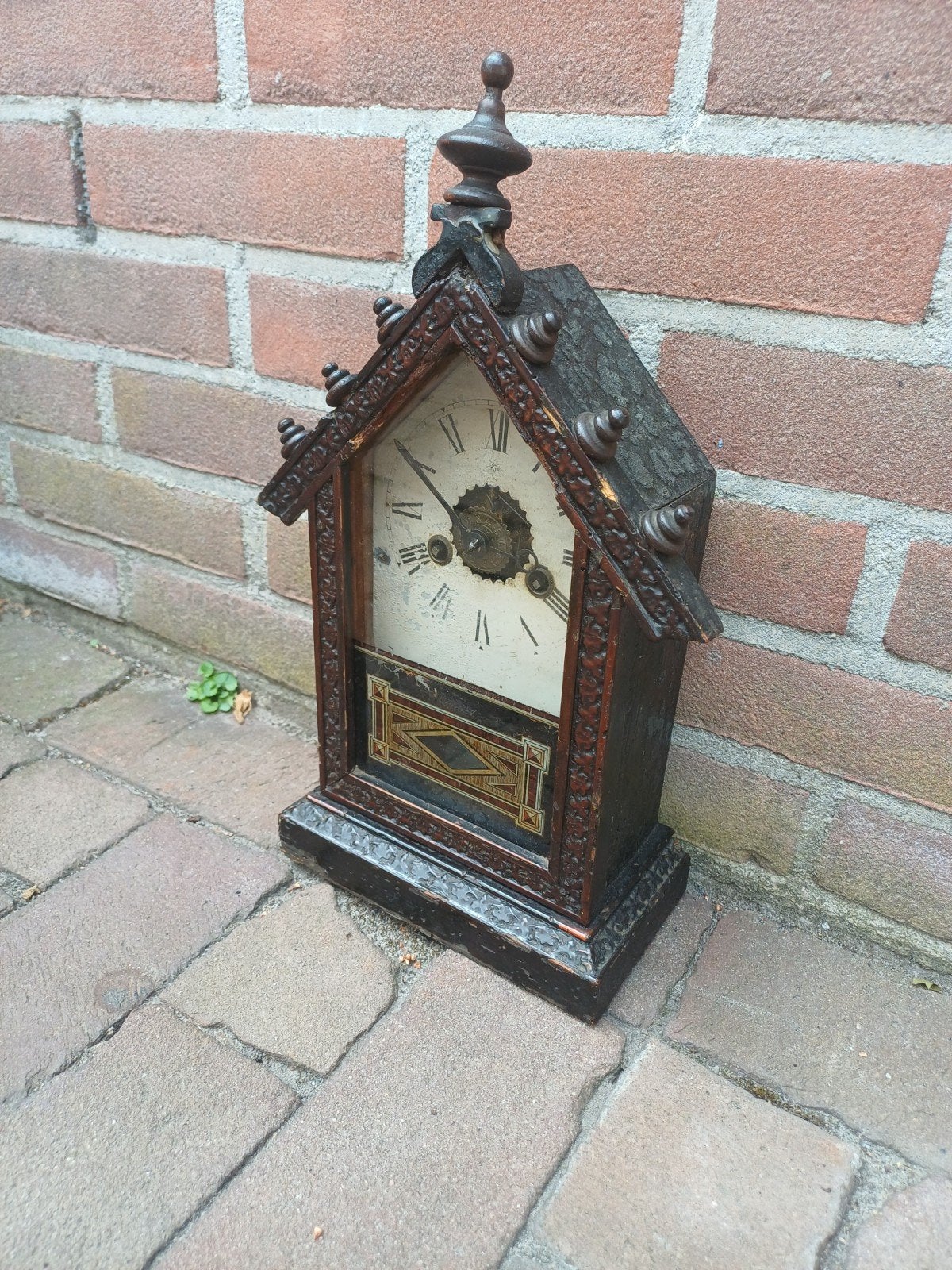 Antieke Junghans Wekkerklok - Houten Kast, Ophalen of Verzenden