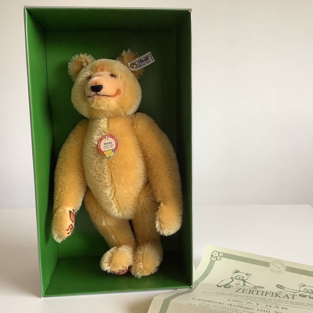 Prachtige replica Steiff Dicky teddybeer in originel doos, Verzamelen, Ophalen of Verzenden, Zo goed als nieuw, Stoffen beer, Steiff