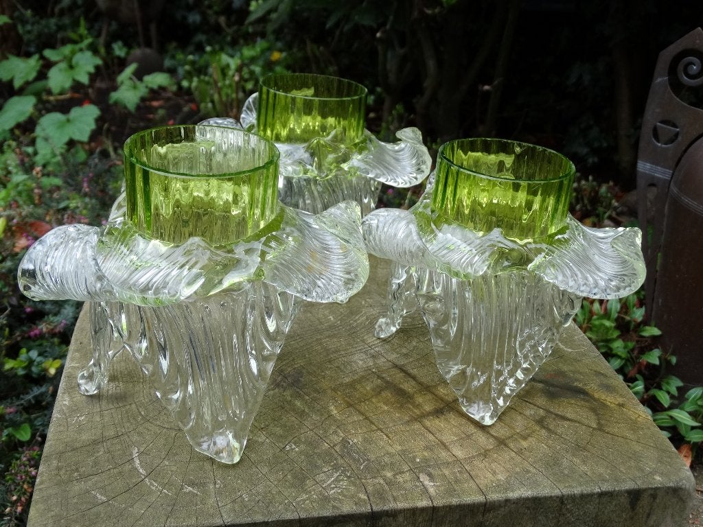 3 wit groen glazen tulpen kapjes, lampenkappen, kap, glas, Ophalen