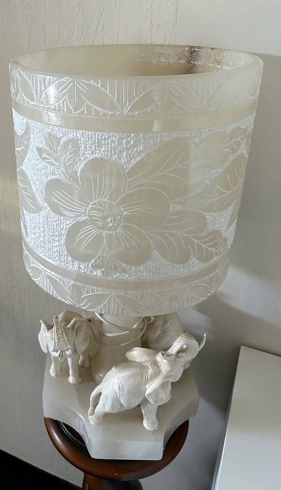 Albast lamp olifantenkudde marmer jaren 70, Ophalen, Zo goed als nieuw