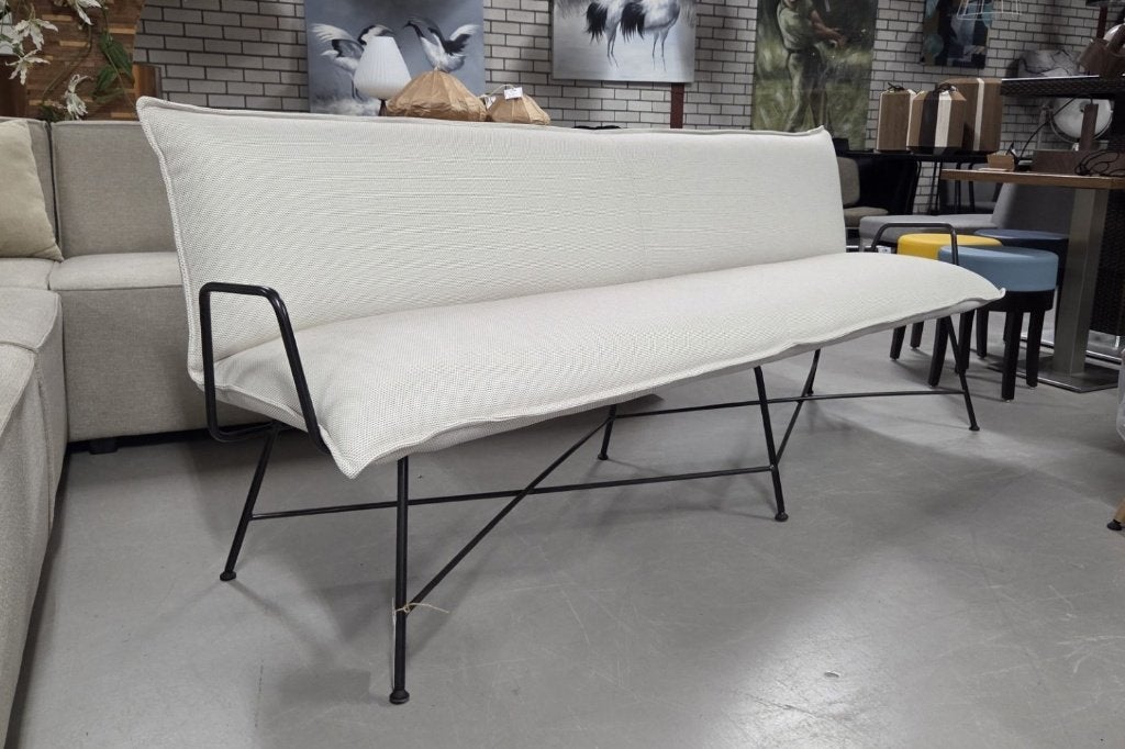 Luxe eetkamerbank Vidar Jess design stof creme eetbank bank, Ophalen, Zo goed als nieuw, Metaal, Vijf, Zes of meer stoelen