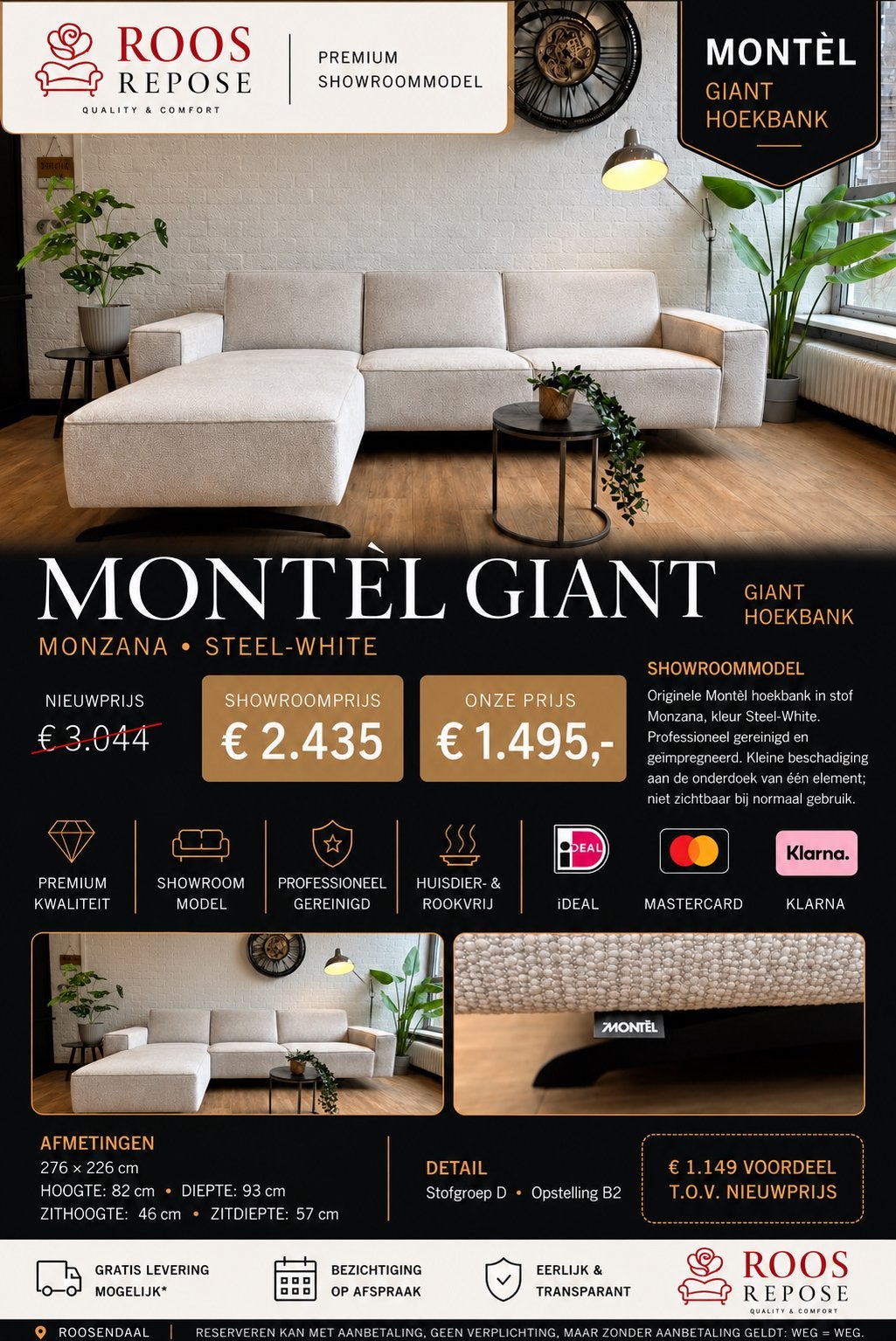 Montèl Giant hoekbank SHOWROOMMODEL | Steel-White