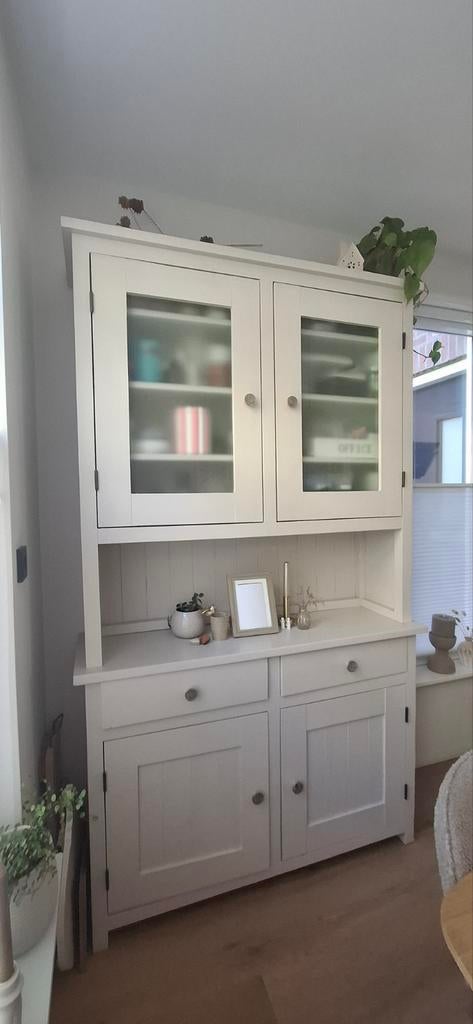 Landelijk dressoir/vitrinekast met glazen deuren, Gebruikt, 100 tot 150 cm, Glas, Ophalen of Verzenden
