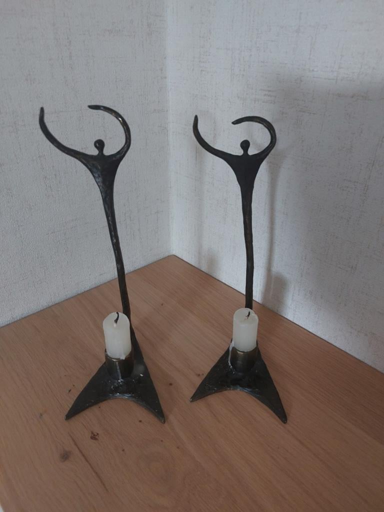 2 kaarsen standaards Corry Ammerlaan, Antiek en Kunst, Antiek | Kandelaars, Ophalen of Verzenden, Koper of Brons