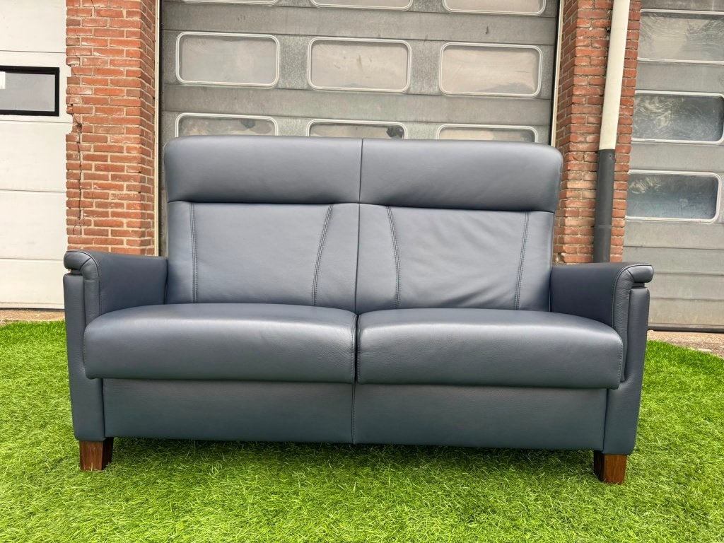 Bankstel SENIOREN blauwe leer 2,5 zit bank +Gratis bezorging, Huis en Inrichting, Ophalen, Geen, Design, Tweepersoons