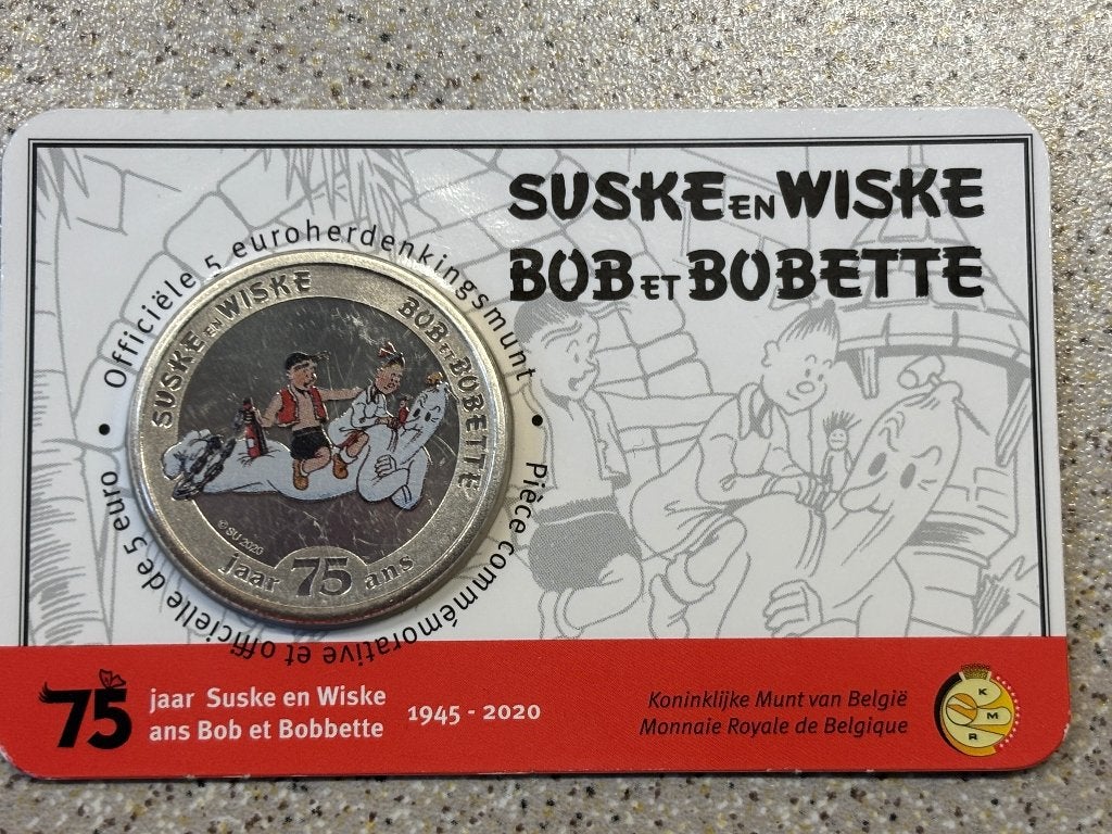 5  euro 75 jaar Suske&Wiske GEKLEURD coincard Belgie 2020, Ophalen of Verzenden, Koningin Beatrix, Euro's, Setje