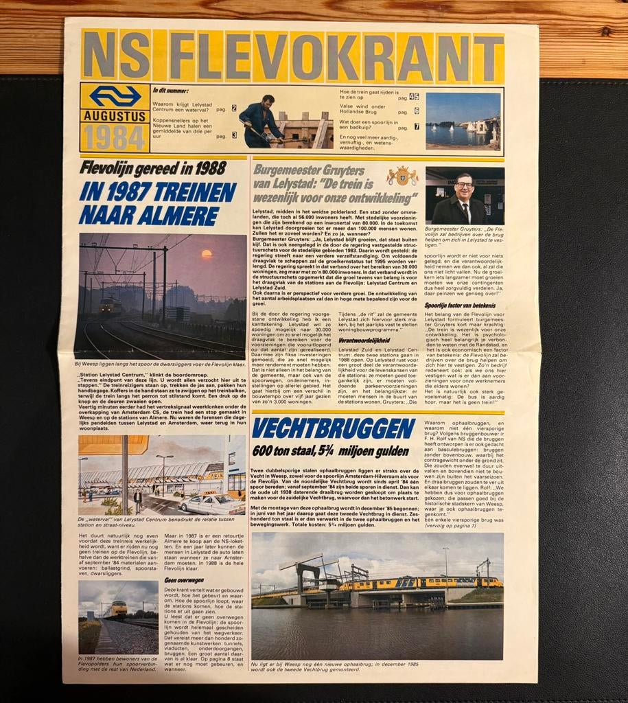 ‘NS Flevokrant’ - Aanleg Flevolijn (1984), Ophalen of Verzenden, Gebruikt, Trein, Boek of Tijdschrift