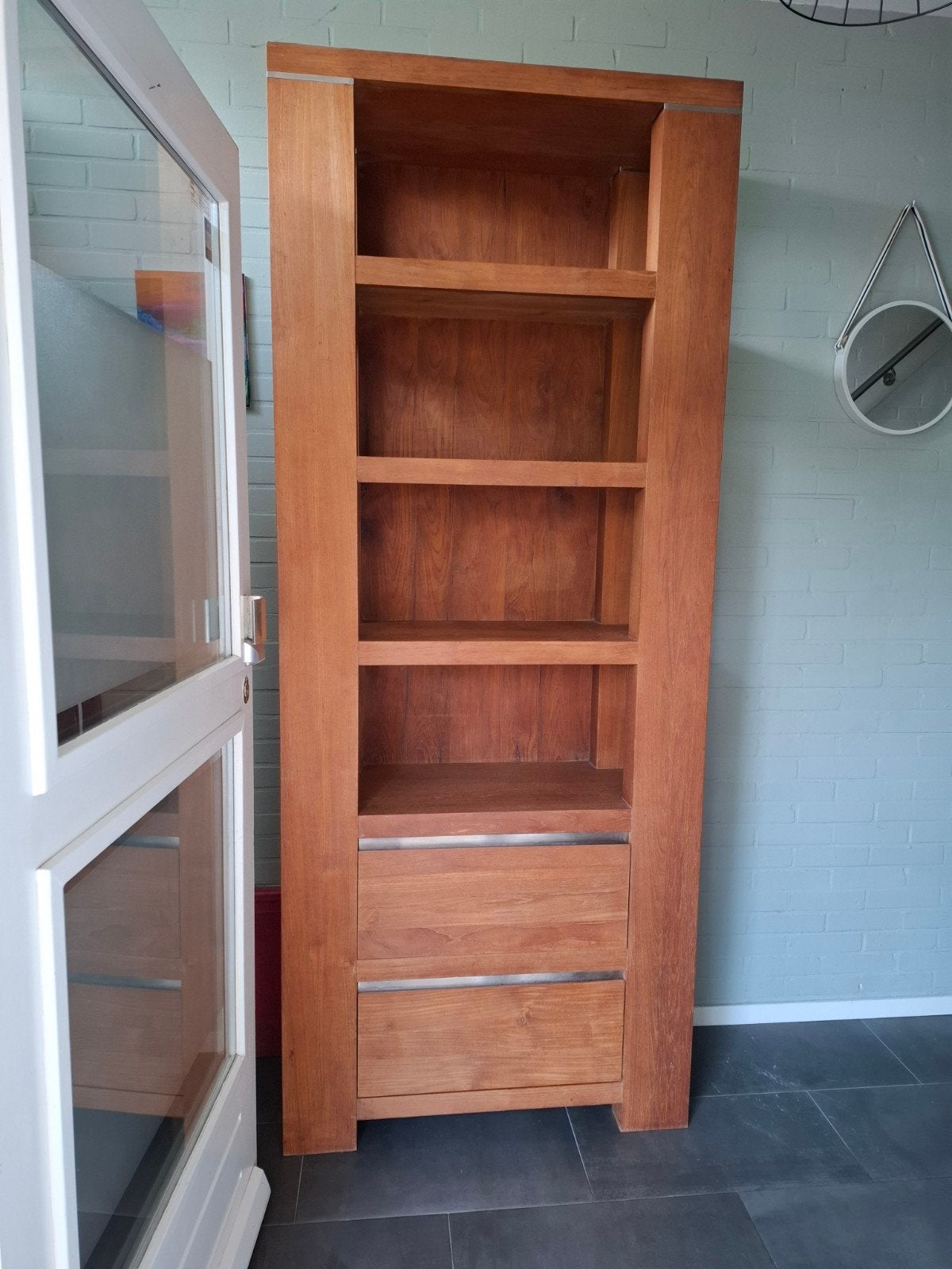 mooie teak kast, Ophalen, Met plank(en), Strak, 200 cm of meer