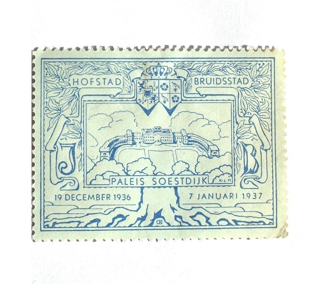 Nederland sluitzegel Hof- Bruidstad Paleis Soestdijk 1937, Postzegels en Munten, Ophalen of Verzenden, T/m 1940, Postfris