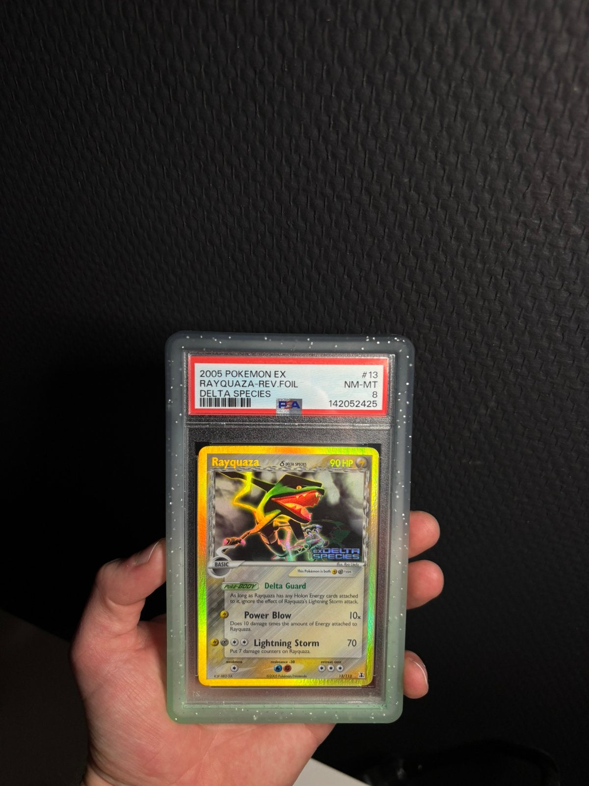 2005 Pokemon EX Delta Species Rayquaza Holo #13/113 PSA 8, Ophalen of Verzenden, Nieuw, Losse kaart