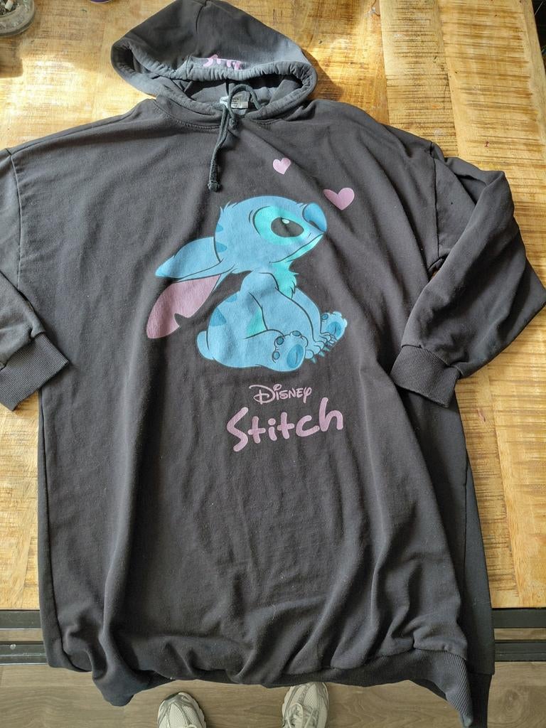 Zwarte Disney Stitch hoodie/jurk maat L, Ophalen of Verzenden, Zo goed als nieuw, Zwart