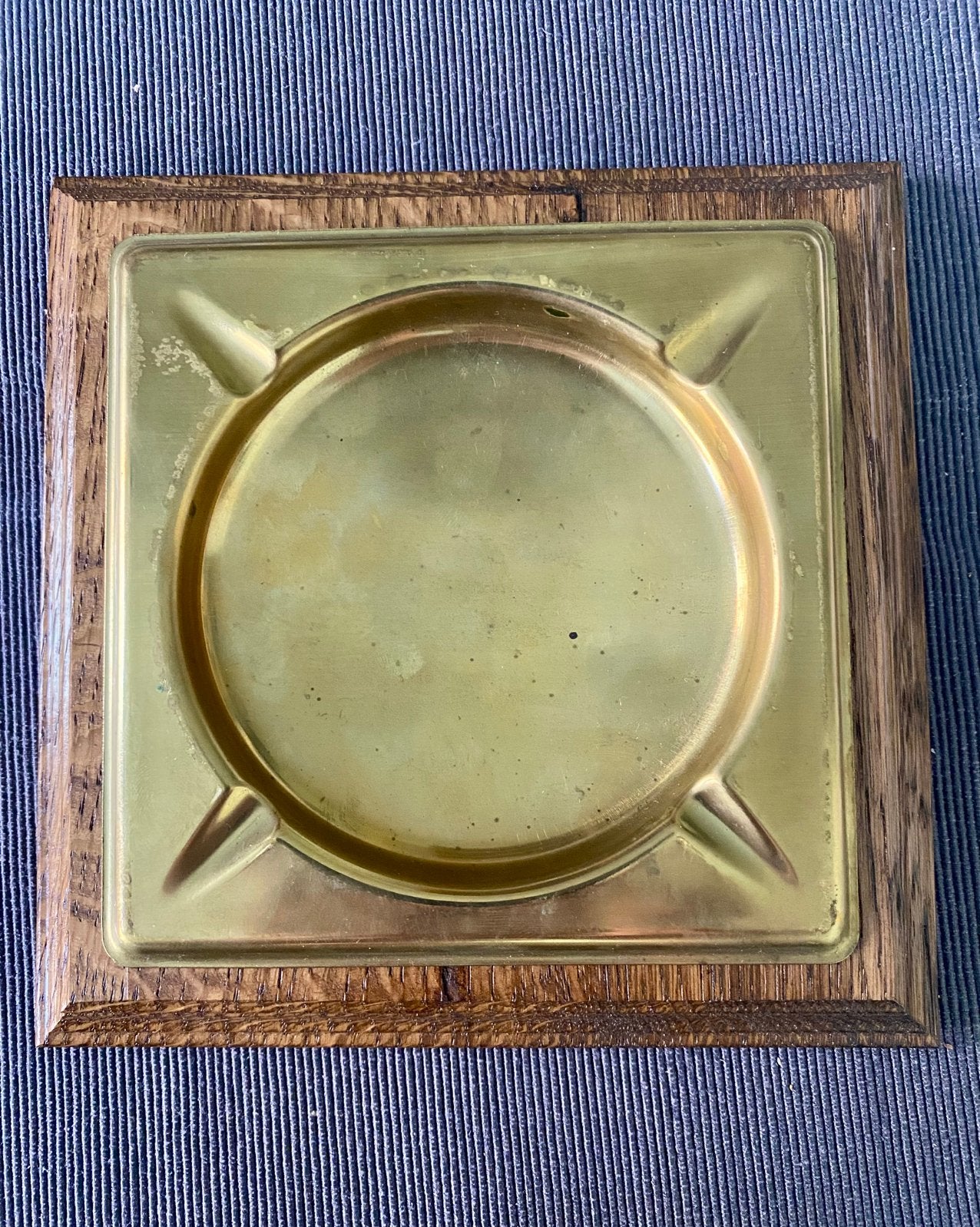 Vintage eikenhouten asbak/messing – Meubelfabriek Oisterwijk, Verzenden, Koper