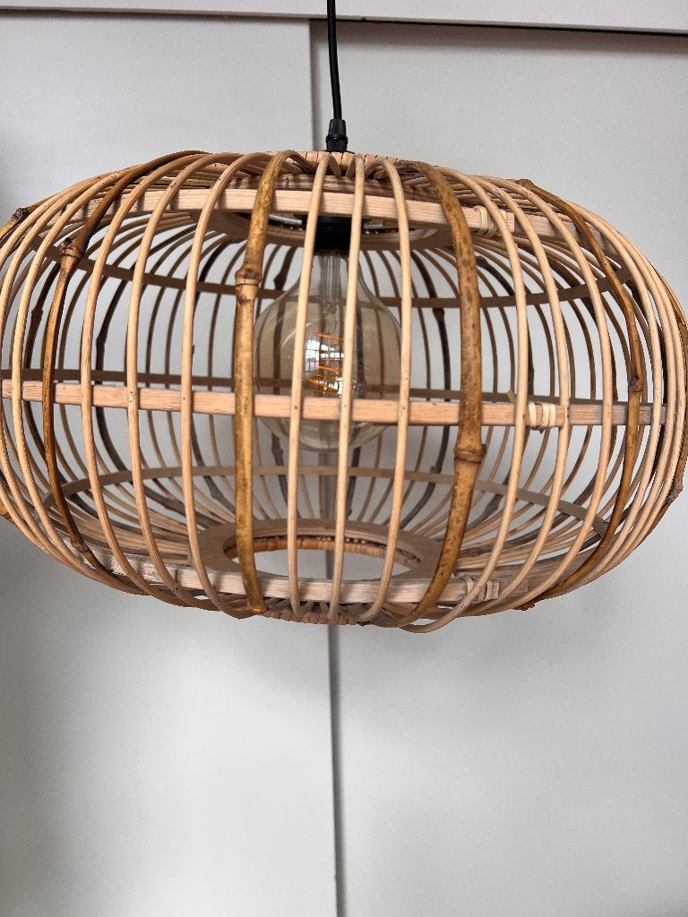 Grote rieten lamp, Ophalen, Zo goed als nieuw, Hout, Scasndinavisch / Modern