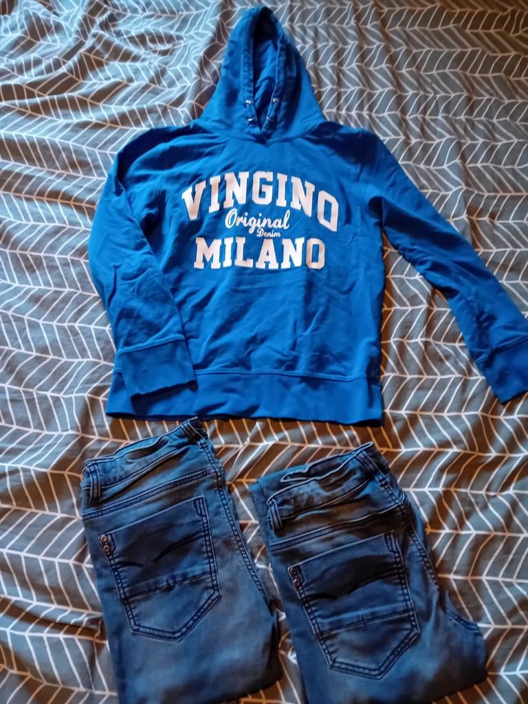 Set pakket Vingino hoody en 2 jeans slim fit Ter Stal 164, Ophalen of Verzenden, Zo goed als nieuw, Setje, Vingino