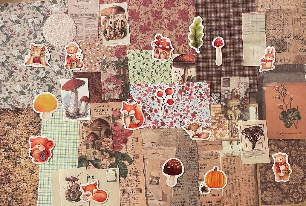 Scrapbooking herfst junk journal kleuren papier met stickers, Hobby en Vrije tijd, Scrapbooking, Verzenden, Nieuw, Papier of Karton