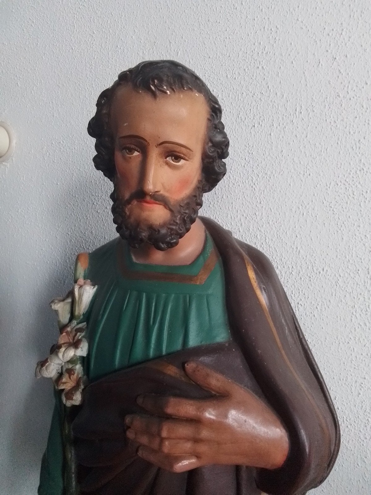 Groot antiek beeld van Sint Jozef met lelies 103 cm, Ophalen