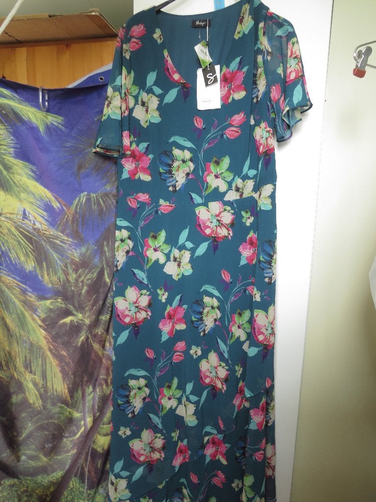 nieuwe petrol gebloemde jurk jurk mt 46 van Sheego, Maat 46/48 (XL) of groter, Sheego, Nieuw, Ophalen of Verzenden
