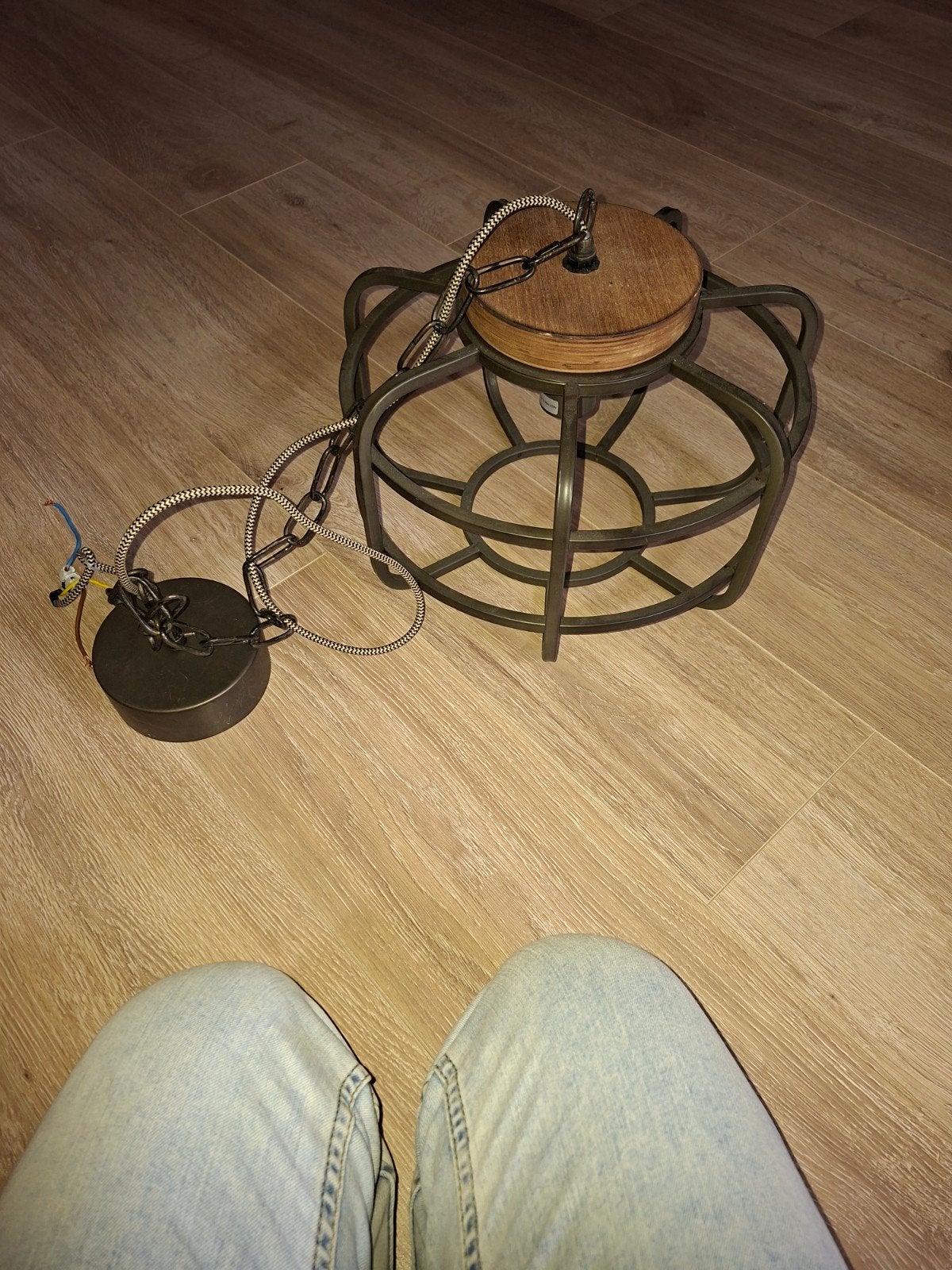 hanglamp industrieel, Huis en Inrichting, Lampen | Wandlampen, Ophalen, Zo goed als nieuw, Hout