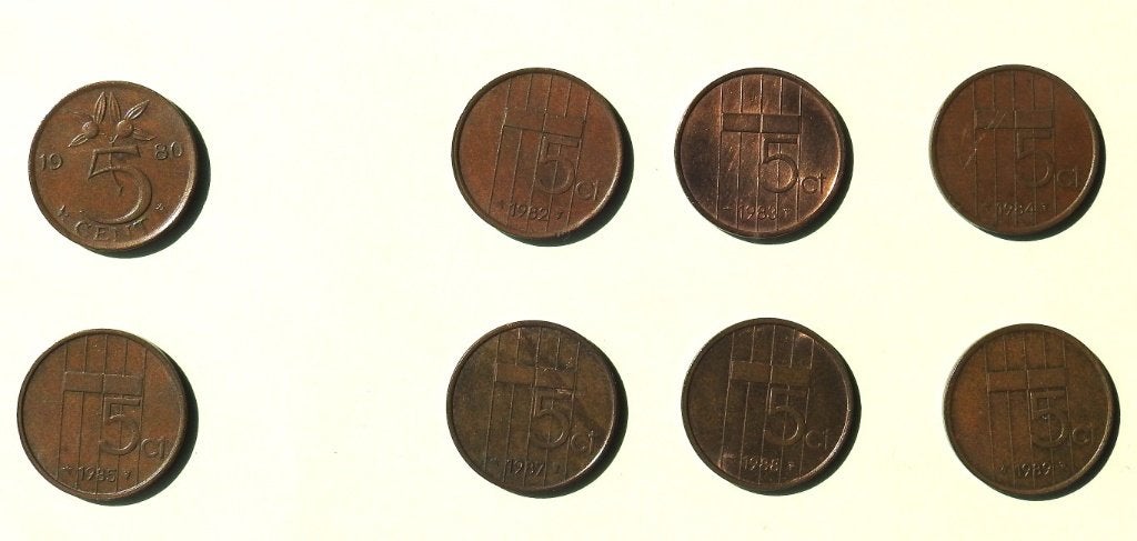 8 stuivers jaren 1980  /, Postzegels en Munten, Verzenden, Koningin Juliana, 5 cent, Setje