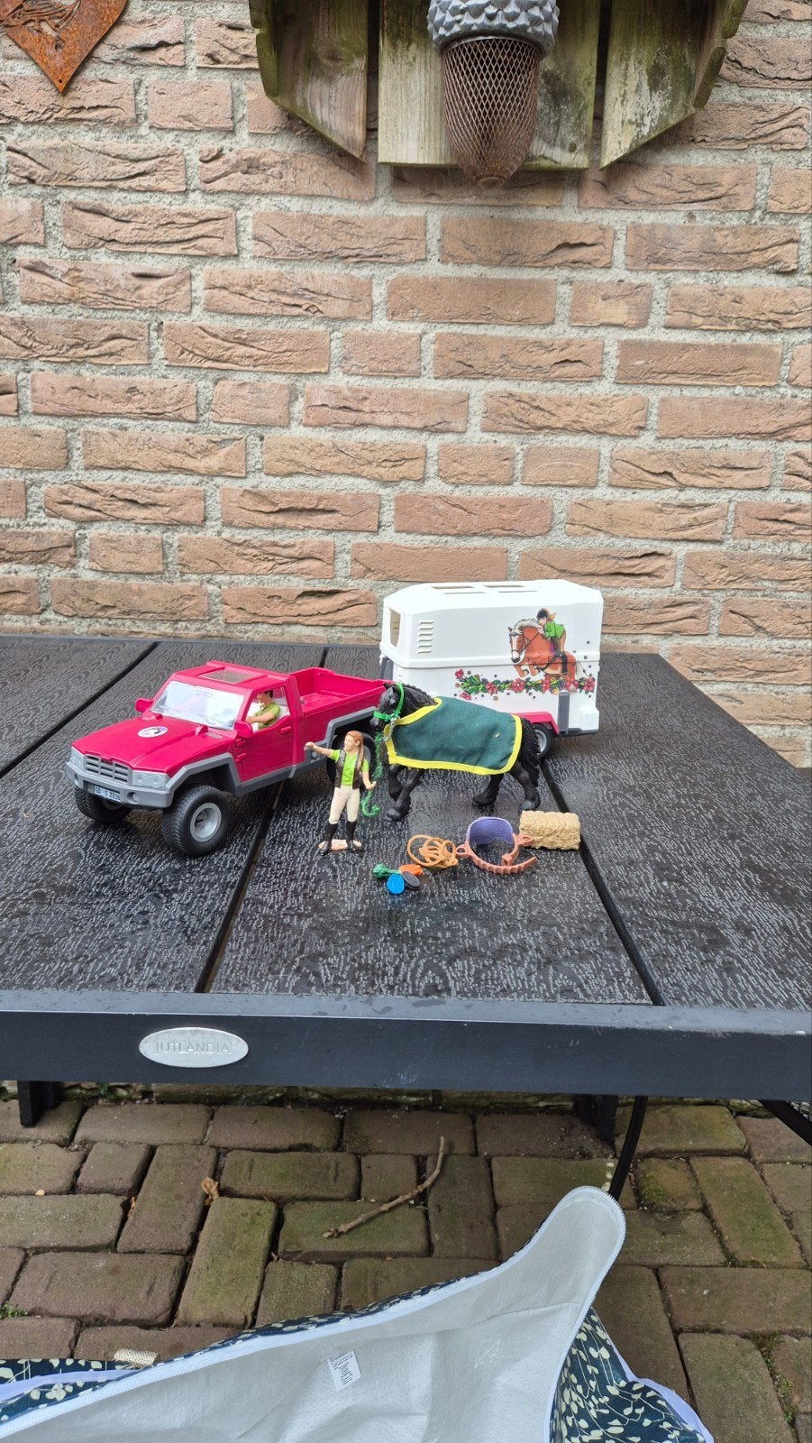 Schleich paardentrailer met auto, paard en figuren, Kinderen en Baby's, Speelgoed | Playmobil, Gebruikt, Complete set, Voertuig